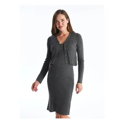 LC Waikiki LCWAIKIKI Maternity U Neck Plain Maternity Knit Dress and Cardigan Set