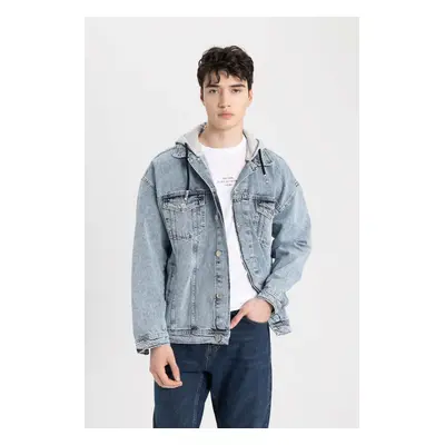 DEFACTO Oversize Wide Fit Hooded Buttoned Pocket Jean Jacket