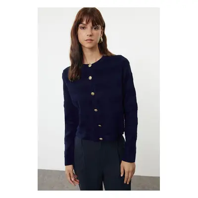 Trendyol Navy Blue Crew Neck Jacket-Look Knitwear Cardigan