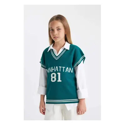 DEFACTO Girls V Neck College School Sweater