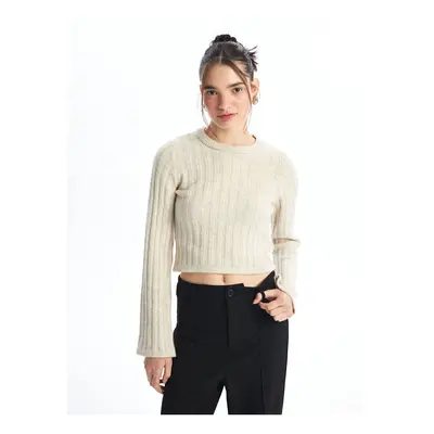 LC Waikiki LCW Crew Neck Plain Long Sleeve Crop Women's Knitwear Sweater