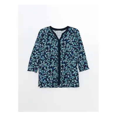 LC Waikiki LCW Grace Navy Blue Printed Crazy Collar Floral Women's Blouse