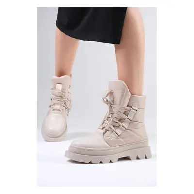 Mio Gusto Allen Women's Beige Color Parachute Fabric Miflon Boots With Thick Soles.