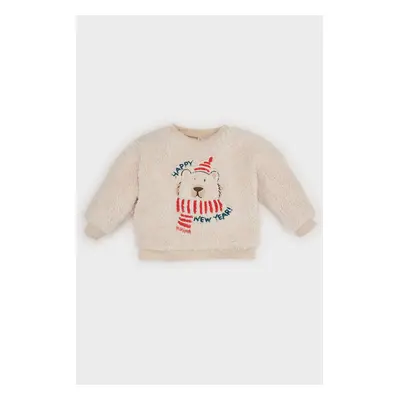 DEFACTO Baby Boy Crew Neck Christmas Themed Plush Sweatshirt