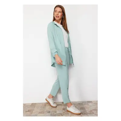 Trendyol Mint Hooded Zippered Aerobin Cardigan-Pants Woven Suit