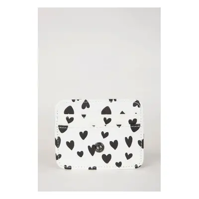 DEFACTO Women's Heart Printed Faux Leather Card Holder