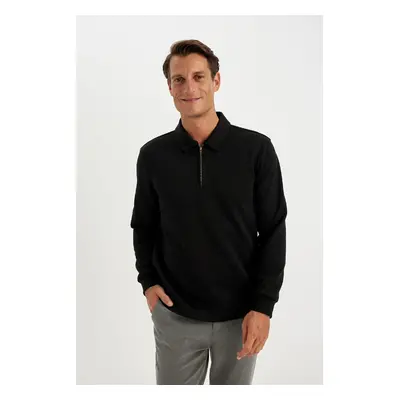 DEFACTO Regular Fit Polo Collar Half Zipper Basic Plain Sweatshirt