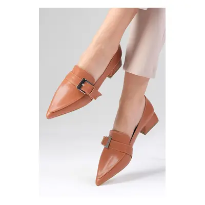 Mio Gusto Carola Tan Color Pointed Toe Women's Low Heel Shoes