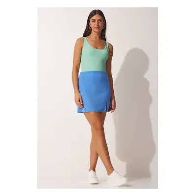 Happiness İstanbul Women's Sky Blue Slit Mini Skirt