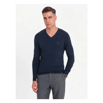 Ombre Elegant men's sweater with a v-neck - navy blue