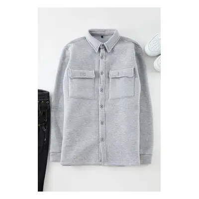 Trendyol Gray Regular/Normal Cut Shirt with Collar Flap Pockets and Inside Fleece Shirt