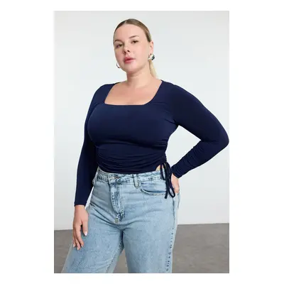 Trendyol Curve Navy Blue Sandy Knitted Plus Size Blouse