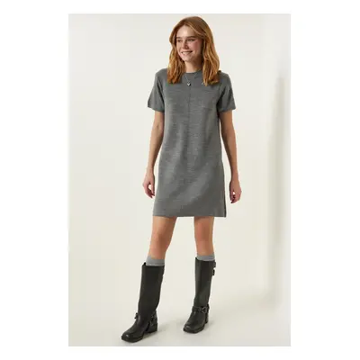 Happiness İstanbul Women's Gray Soft Textured Mini Knitwear Dress