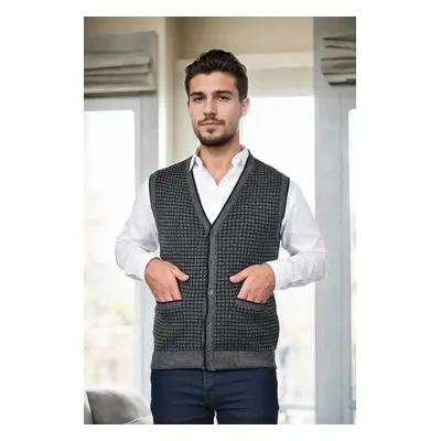 37376 Dewberry Houndstooth Patterned Mens Knit Vest-GREY