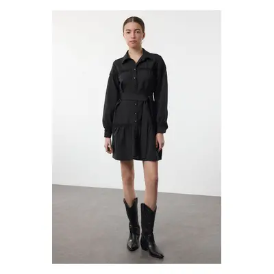 Trendyol Black Belted Plain Lace Detailed Mini Belted Lace Detailed Mini Woven Dress