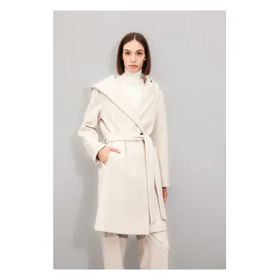 DEFACTO Long Cashmere Coat Hooded Buttoned Belted