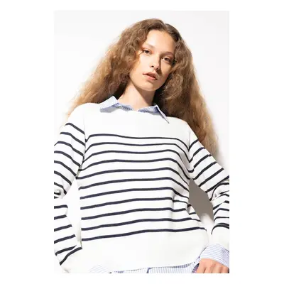 DEFACTO Regular Fit Soft Textured Crew Neck Striped Knitwear Sweater