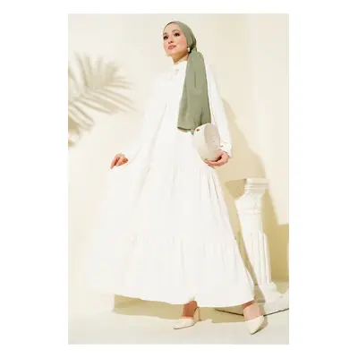 Bigdart Collar Lace-Up Hijab Dress - Cream