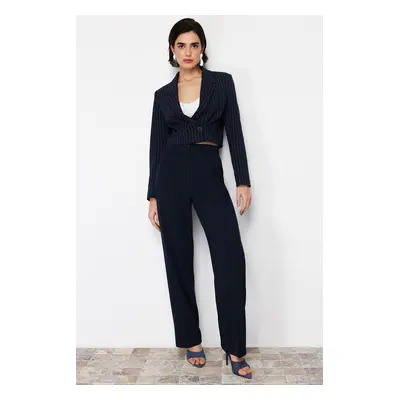 Trendyol Navy Blue Wide Leg Polyviscon Woven Trousers