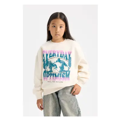 DEFACTO Girl Relax Fit Crew Neck Printed Sweatshirt