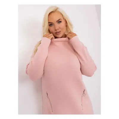 Světle růžový svetr plus size velikosti s rolákem