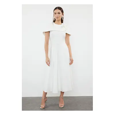 Trendyol White A-Cut Rose Detailed Woven Elegant Evening Dress