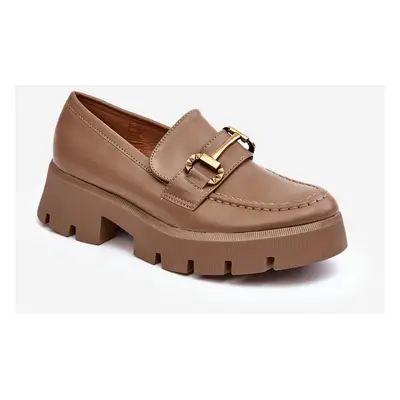 WS1 Dámské polobotky Loafery s ozdobou Khaki Peuria