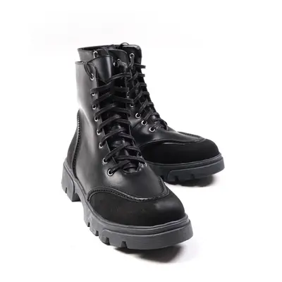 Mio Gusto Samantha Black Laced and Zippered Thick Soled Women's Combat Boots