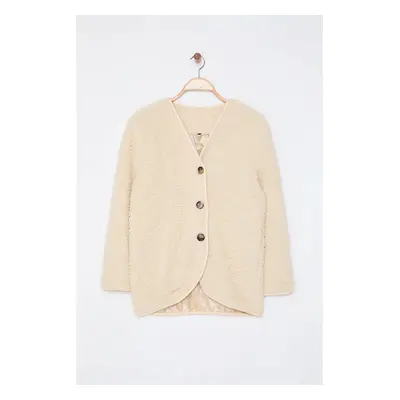 Trendyol Beige Buttoned Plush Jacket