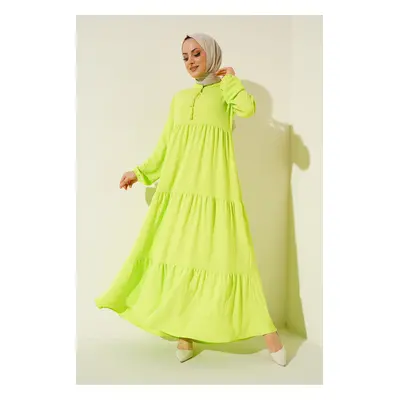 Bigdart Collar Lace-Up Hijab Dress - V. Green