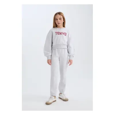 DEFACTO Girls Piece Set Printed Thick Fabric Sweatshirt Top Elastic Waist Jogger Tracksuit Botto