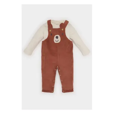 DEFACTO Baby Boy 2-Piece Set Crew Neck Long Sleeve T-Shirt Velvet Teddy Bear Printed Overalls Ju