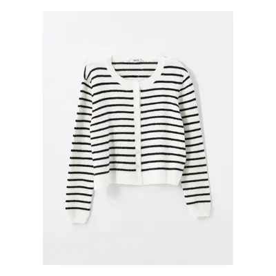 LC Waikiki Crew Neck Striped Long Sleeve Women's Knitwear Cardigan