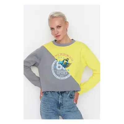 Trendyol Yellow Color Block Loose Thick Fleece Knitted Sweatshirt