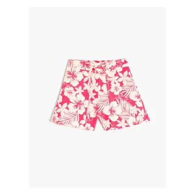 Koton Floral Linen Shorts Lacing Double Breasted Detailed Comfortable Fit