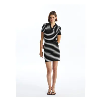 LC Waikiki Polo Neck Striped Short Sleeve Women's Dress