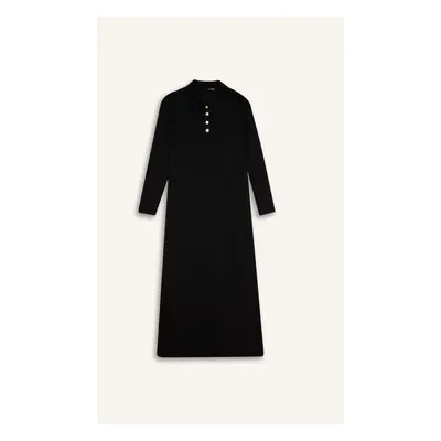 DEFACTO Regular Fit Shirt Collar Basic Plain Long Sleeve Pique Maxi Dress