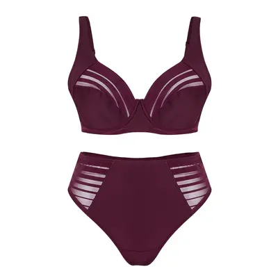 Trendyol Curve Burgundy Striped Underwire Cupless Plus Size Lingerie Sets