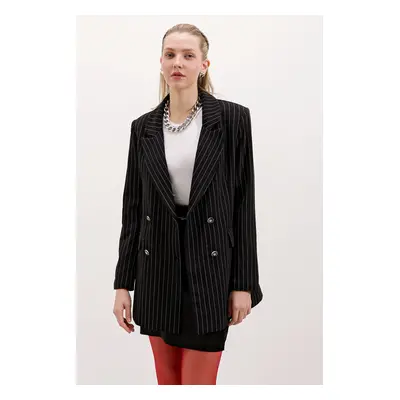 Bigdart Women's Black Double Buttoned Striped Blazer Jacket