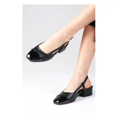 Mio Gusto Hilda Women's Black Color Open Back Buckle and Flat Toe Women's Short Heeled Shoes