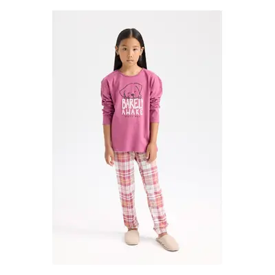 DEFACTO Girls Pajama Set Printed Long Sleeve Top Elastic Waist Long Bottom