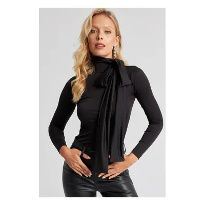 Cool & Sexy Women's Black Bow Blouse