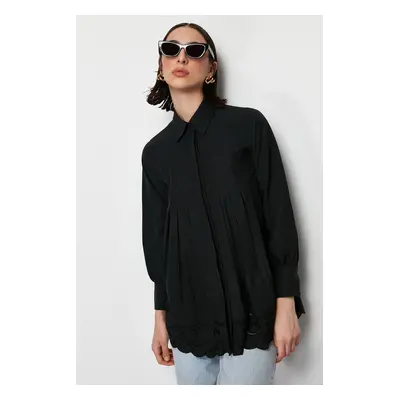 Trendyol Black Brode Detail Cotton Woven Shirt