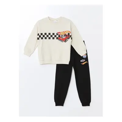 LC Waikiki Crew Neck Long Sleeve Hot Wheels Printed Baby Boy Sweatshirt and Tracksuit Bottom 2-P