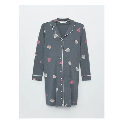 LC Waikiki Shirt Collar Patterned Long Sleeve Maternity Nightgown