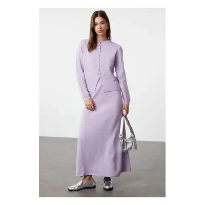 Trendyol Lilac Button Detailed Knitwear Cardigan Skirt Bottom-Top Set