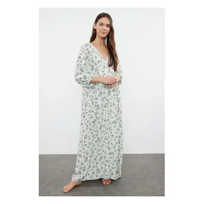 Trendyol Green-Multicolored Floral Tie Detailed Viscose Woven Nightgown