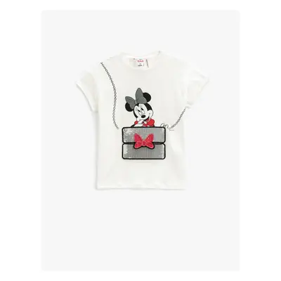 Koton Minnie Mouse T-Shirt - Printed Licensed Sequin Embroidered Short Sleeve Crew Neck