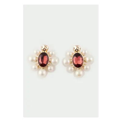 DEFACTO Women's Stone and Pearl Earrings