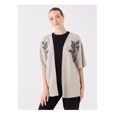 LC Waikiki Shawl Collar Embroidered Short Sleeve Women's Kimono